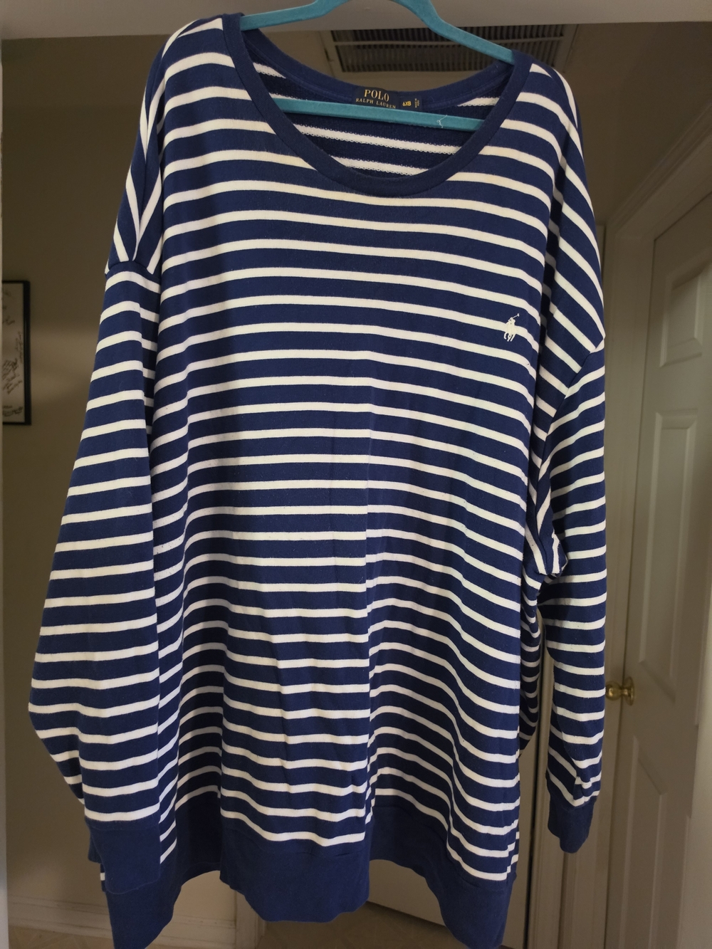 Polo Ralph Lauren 6XB Navy & White Striped Long Sleeve Pullover Shirt Big & Tall